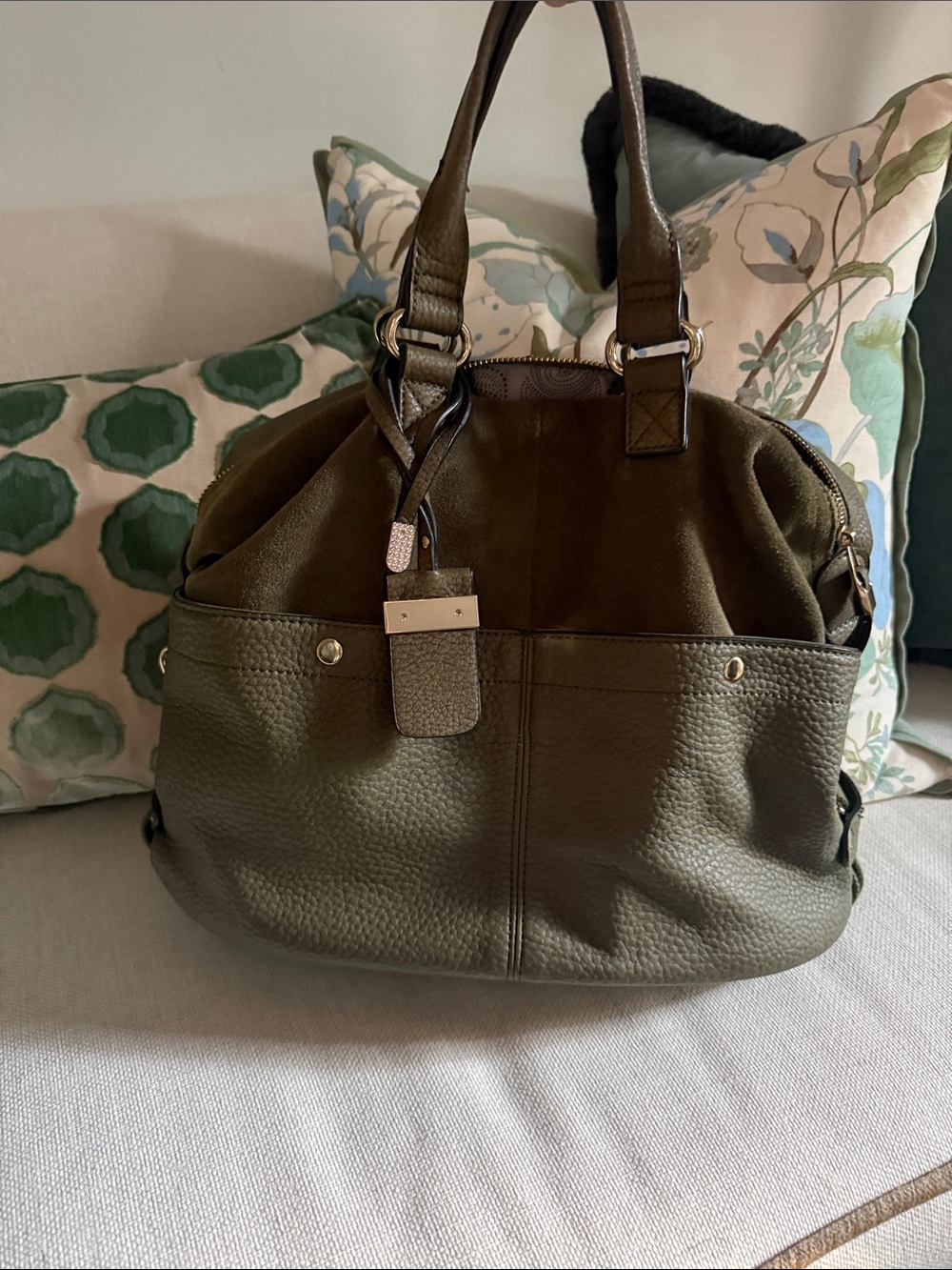 Olive Green Textured Leather Shoulder Bag